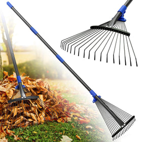 Lilyvane adjustable head leaf rake for tight spaces and broad cleanup