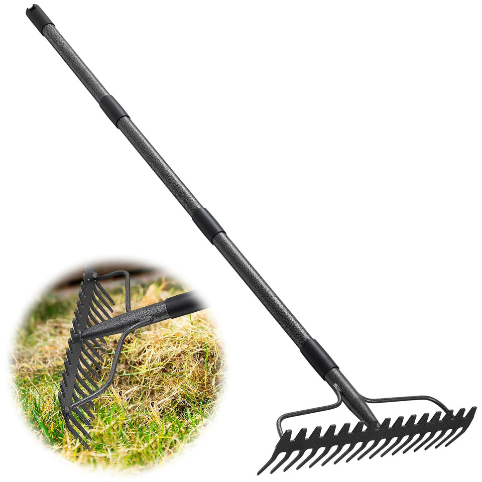 Lilyvane rake with 17 tines for efficient leaf collection
