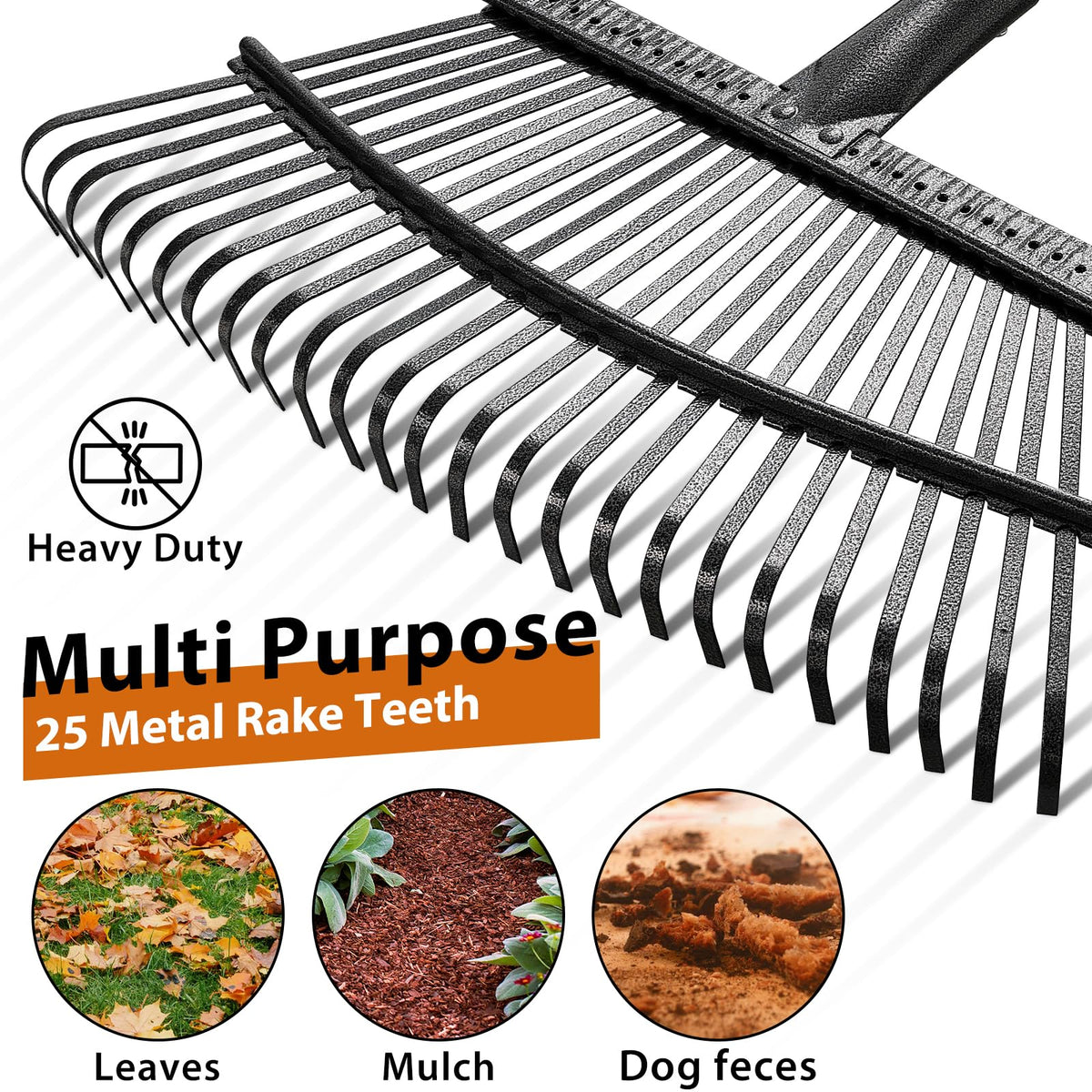 Lilyvane rake-25-tines heavy-duty model ideal for dense debris and pine needles.