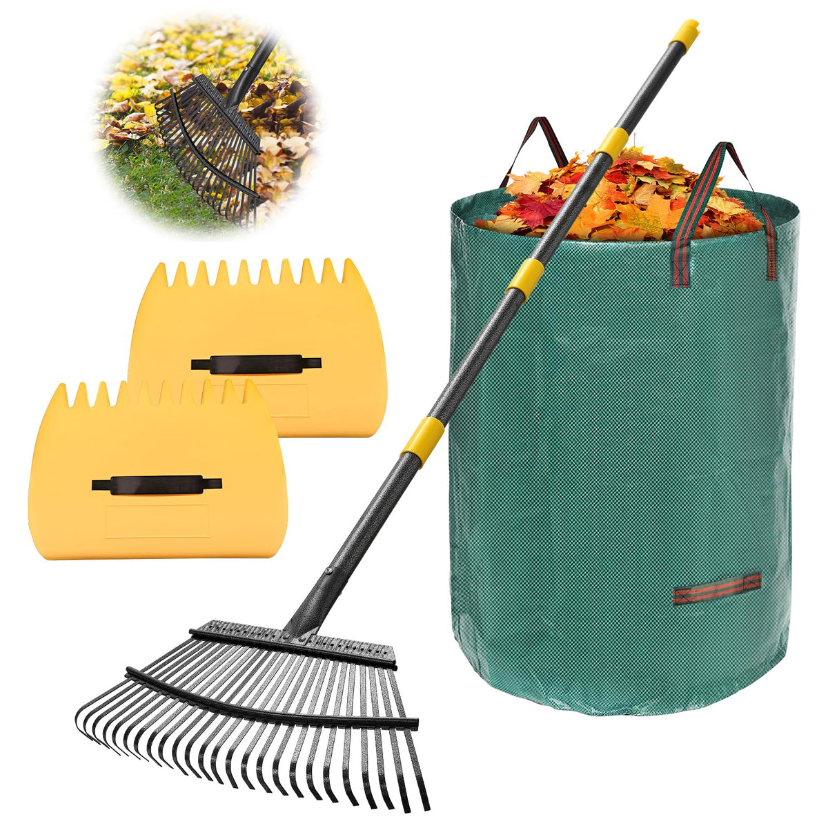 Lilyvane rake-for-leaves 18in-wide-head for fast, thorough leaf collection.