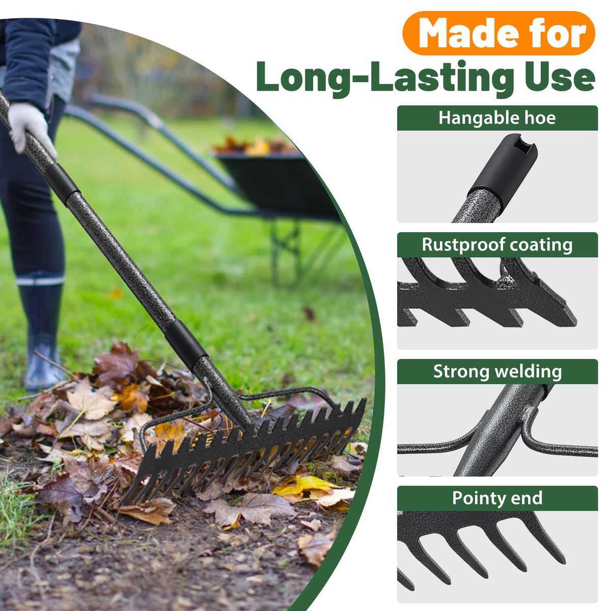 Lilyvane rustproof coated rake withstands outdoor use with lasting durability.