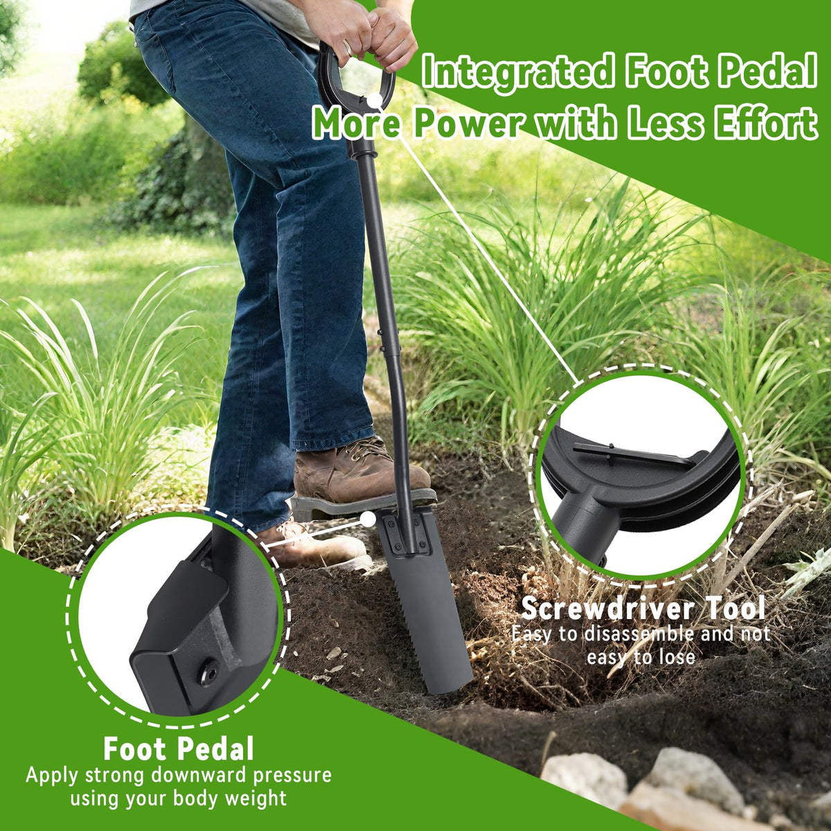 Lilyvane Spade Shovel D-handle ergonomic grip reduces hand fatigue