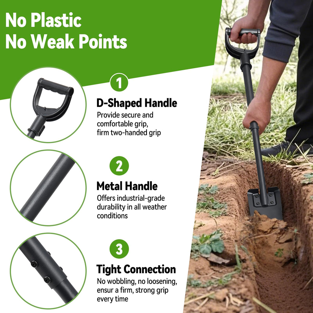 Lilyvane Spade Shovel reinforced foot pedal adds leverage on dense soil