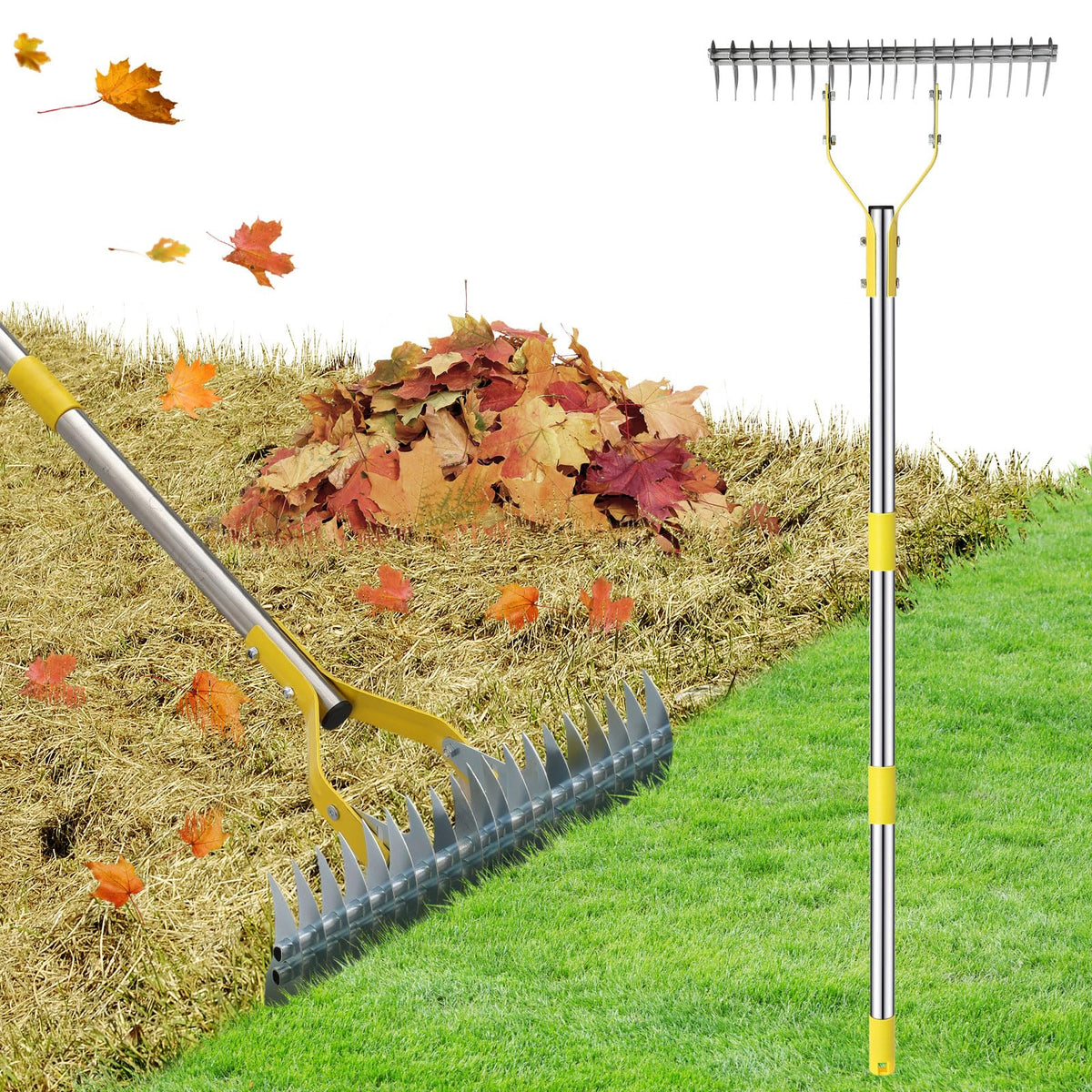 Lilyvane Thatch Rake with 19 sturdy tines loosens thatch for a healthier lawn.