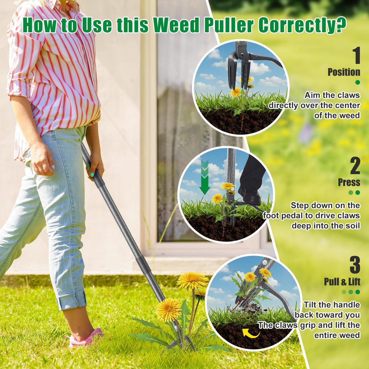 Non-slip teeth secure grip on tough soil and invaders.