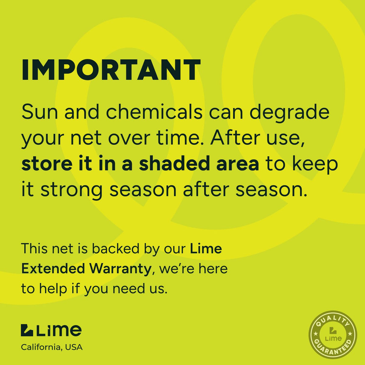 LIME POOL reinforced stitching keeps net intact during heavy use