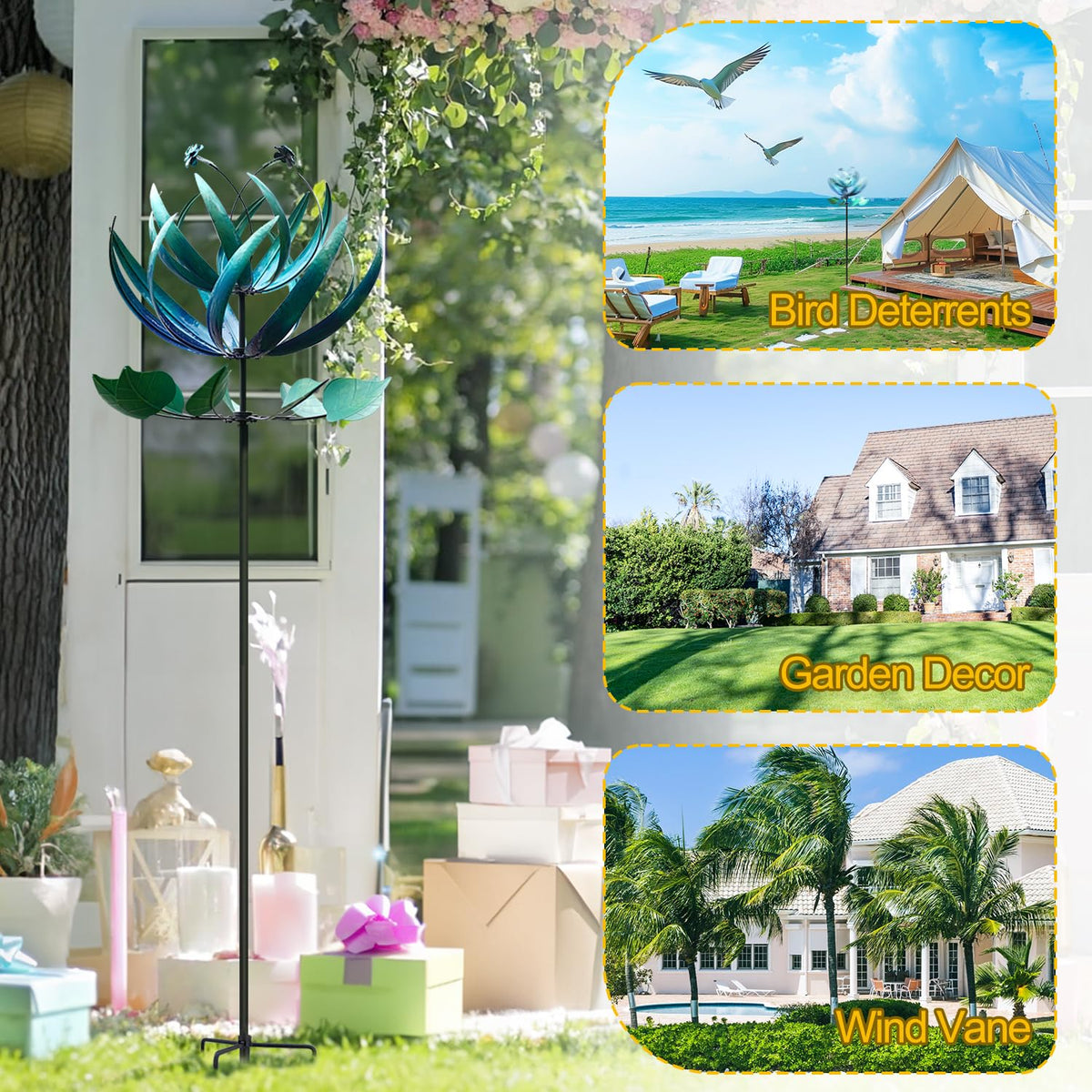 LimeHill Wind Spinner Blue Lotus weather-resistant metal design