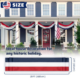 LinaGarten US flag bunting displays vivid red and blue colors in sunlight.