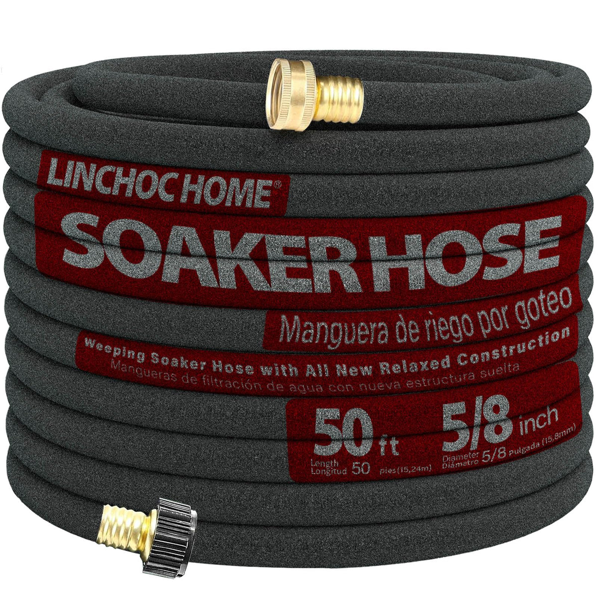 LINCHOC HOME soaker hose with brass connectors for leak-free outdoor watering.
