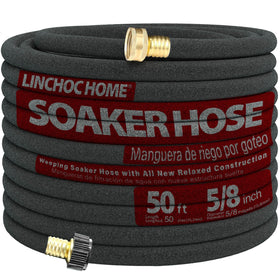 LINCHOC HOME soaker hose with brass connectors for leak-free outdoor watering.
