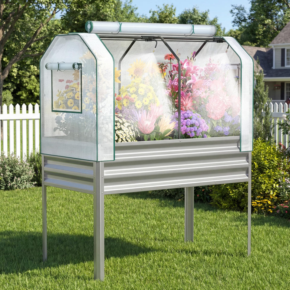 Lineware galvanized raised garden bed with self-watering system for uniform hydration.