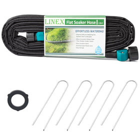 LINEX Garden Flat Soaker Hose with stake setup for efficient irrigation