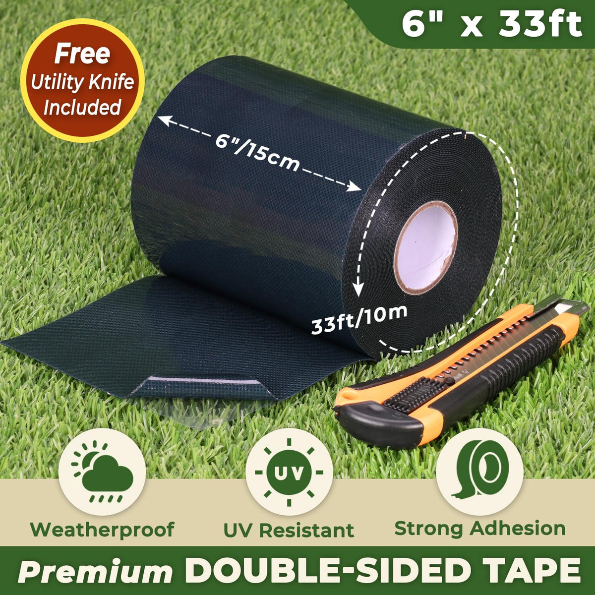 Linghou turf tape with included knife for clean, fast cuts.