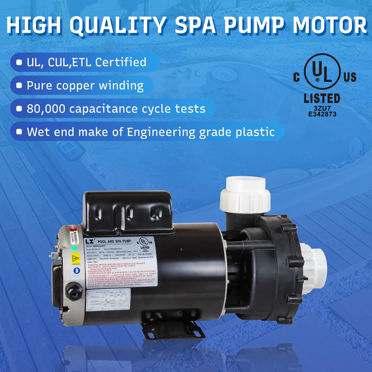 LINGXIAO 56WUA400-II with unions included for quick, secure spa plumbing connections