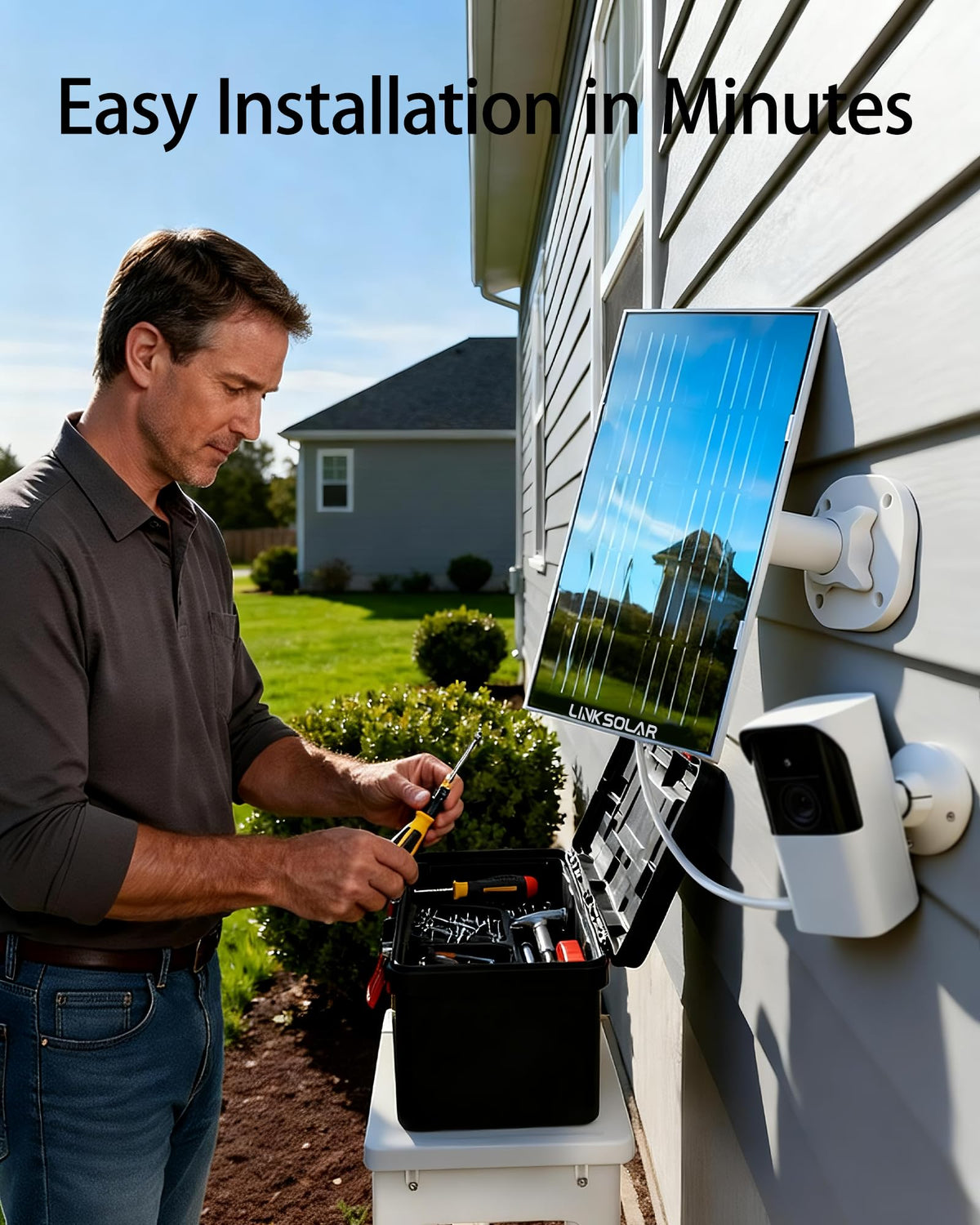 LinkSolar 360-degree adjustable bracket enables flexible camera angles.
