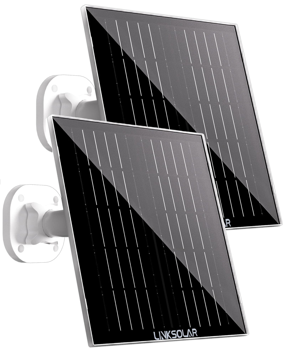 LinkSolar Dual 5W solar panel front view powers outdoor cameras efficiently.