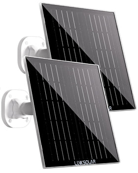 LinkSolar Dual 5W solar panel front view powers outdoor cameras efficiently.