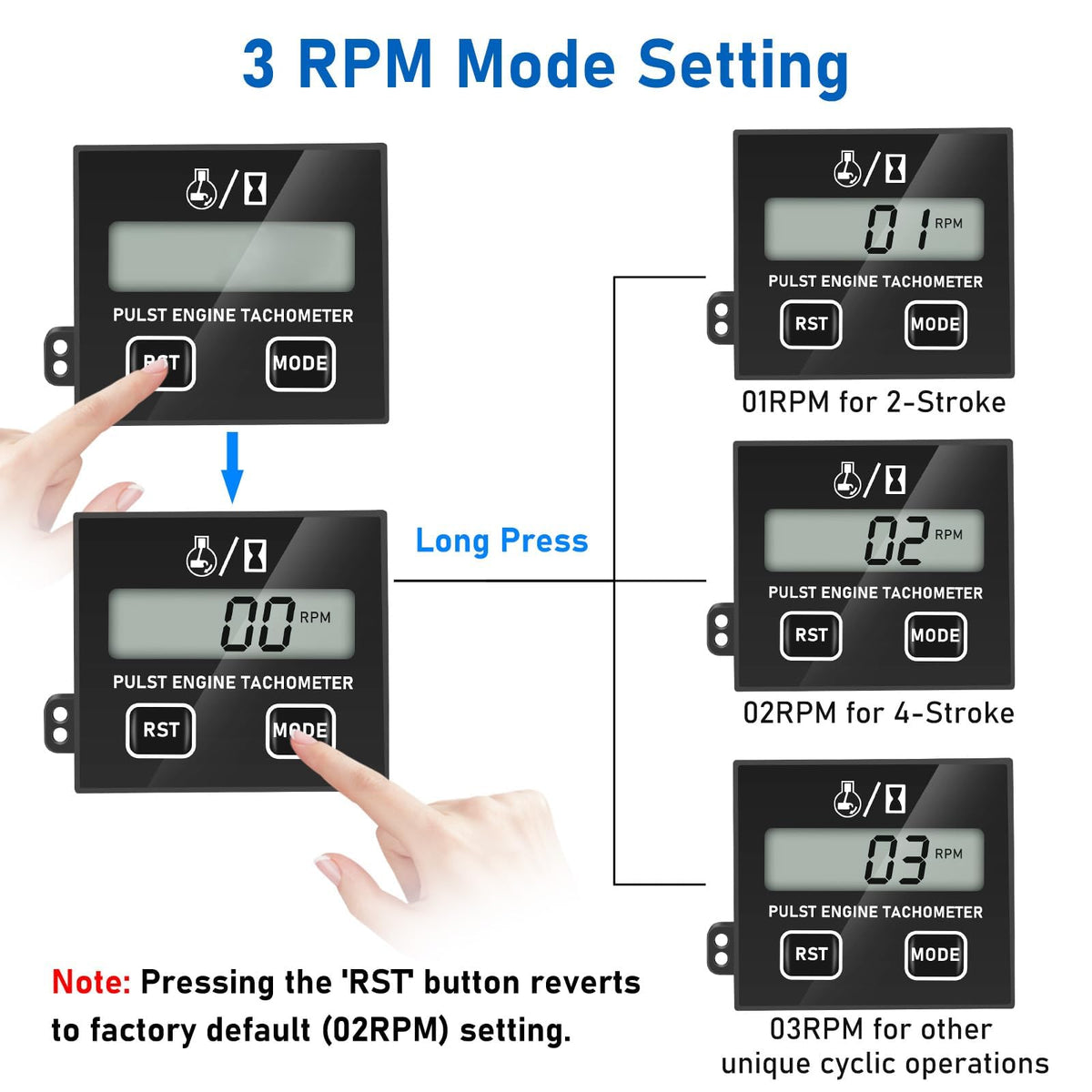 Linkstyle tachometer measurement distance 3-5 cm for flexible RPM readings.