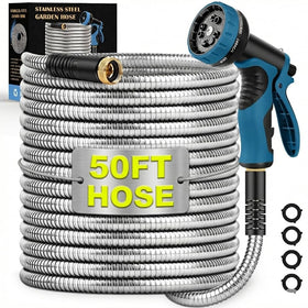 LINODI garden hose 50ft with stainless steel core for durable outdoor use.