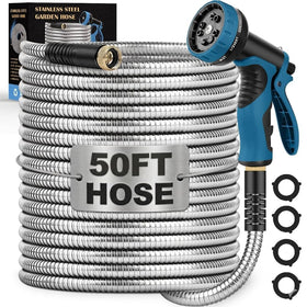 LINODI metal garden hose 50ft with stainless steel braid for durable, kink-free watering