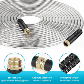 Close-up of LINODI stainless steel braid showing reinforced durability