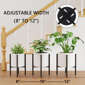 Linpla metal plant stand showing two height options for versatile use indoors or outdoors.