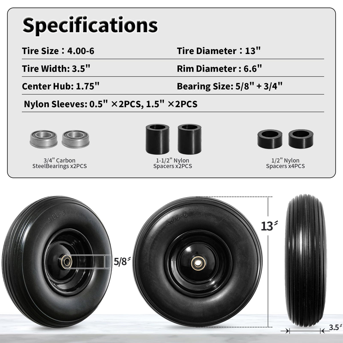 Linpuco bearings kit showing 5/8 and 3/4 inch sizes for smooth rolling.