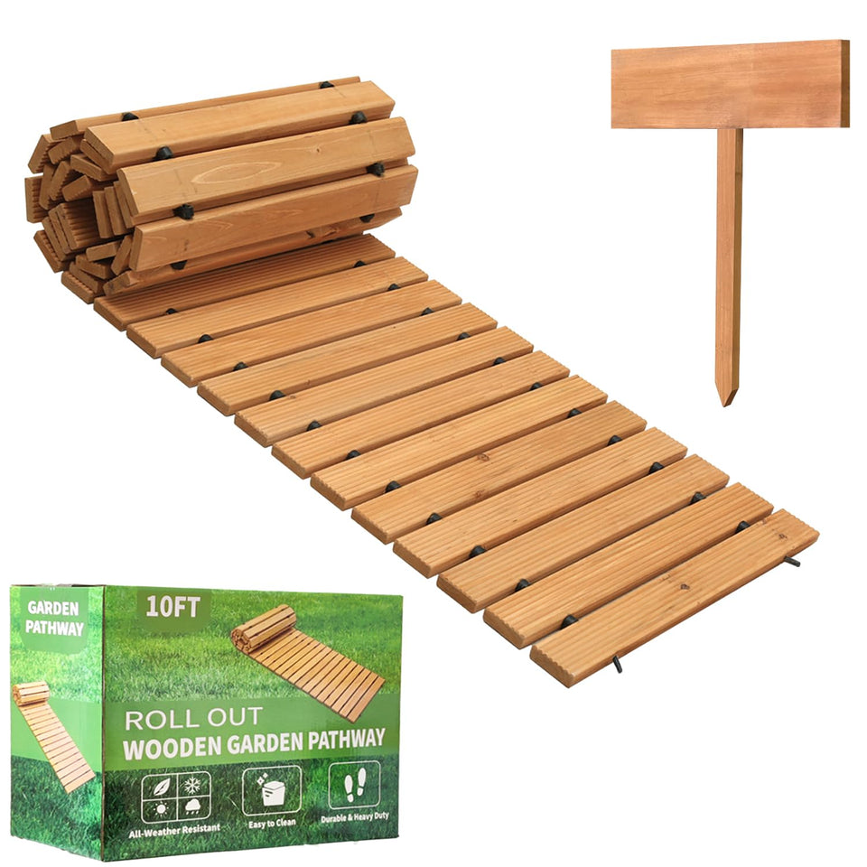 LINSHRY 10ft wooden pathway roll-out in garden for clean feet