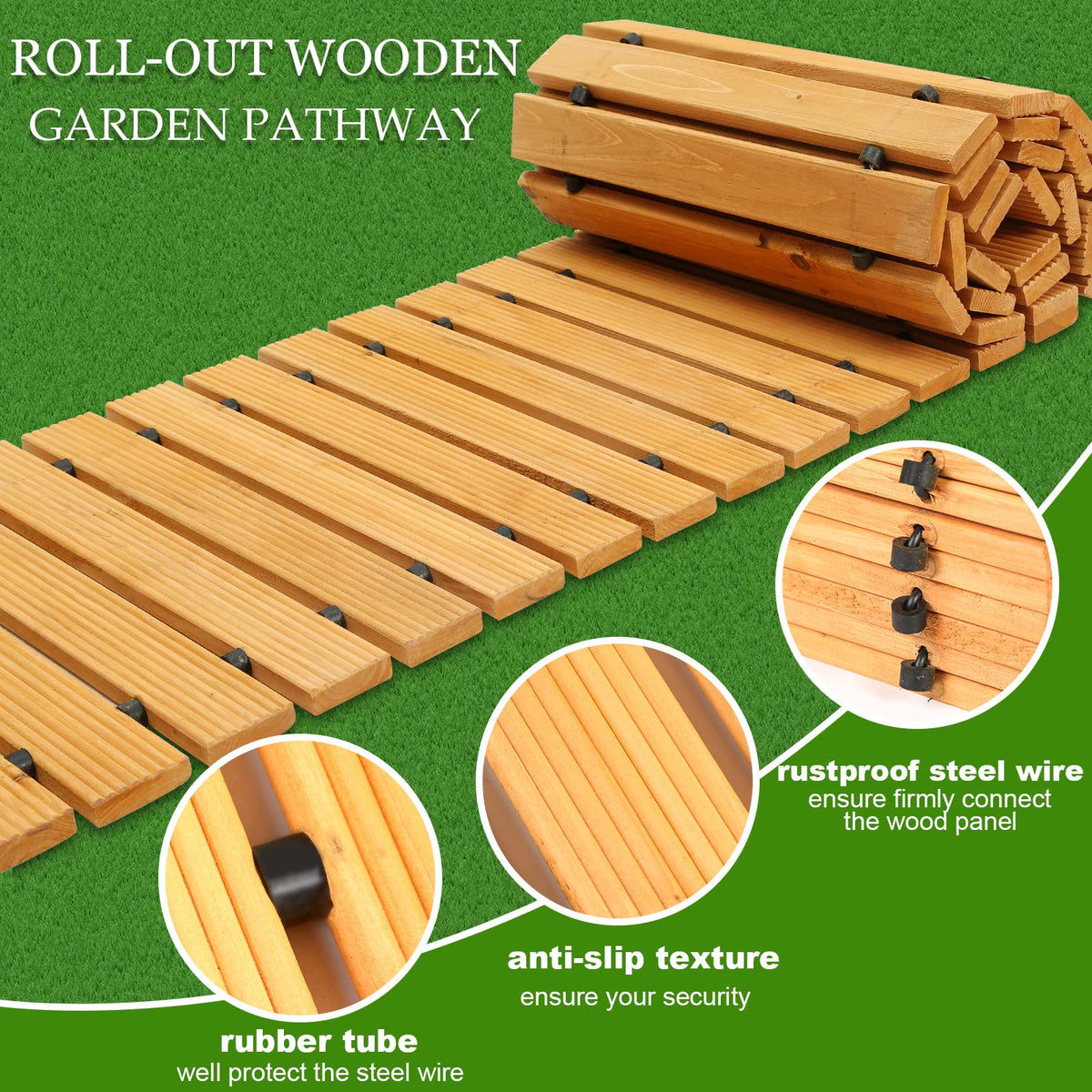 LINSHRY easy-clean wooden walkway rinses with a hose