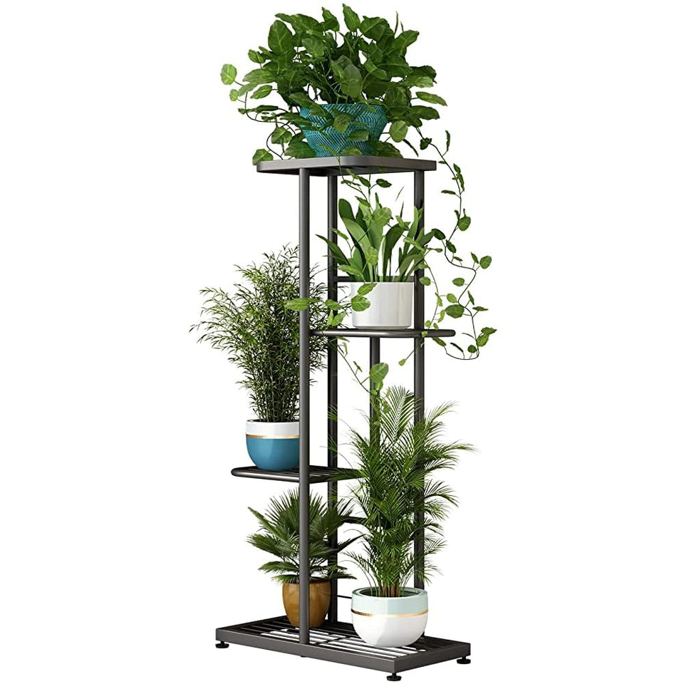 LINZINAR four-tier plant stand arranged in a corner display for indoor gardening use