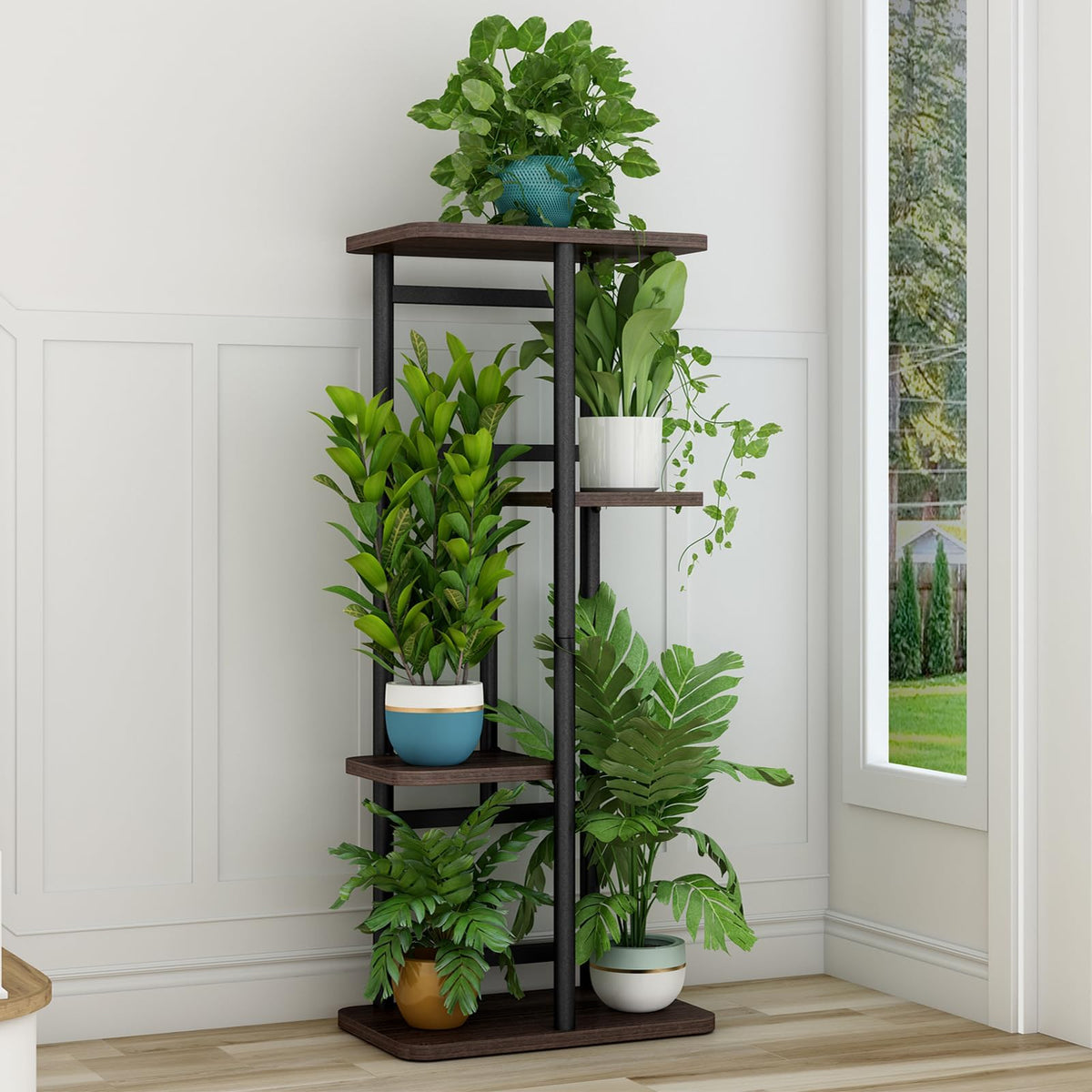 LINZINAR multi-function stand displays bonsai, keepsakes, and photos.