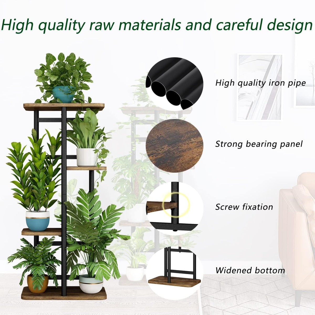 LINZINAR plant stand ideal for balcony or bedroom setups with space-saving elevation.