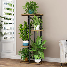 LINZINAR plant stand corner display enhances living room decor with vertical layers.