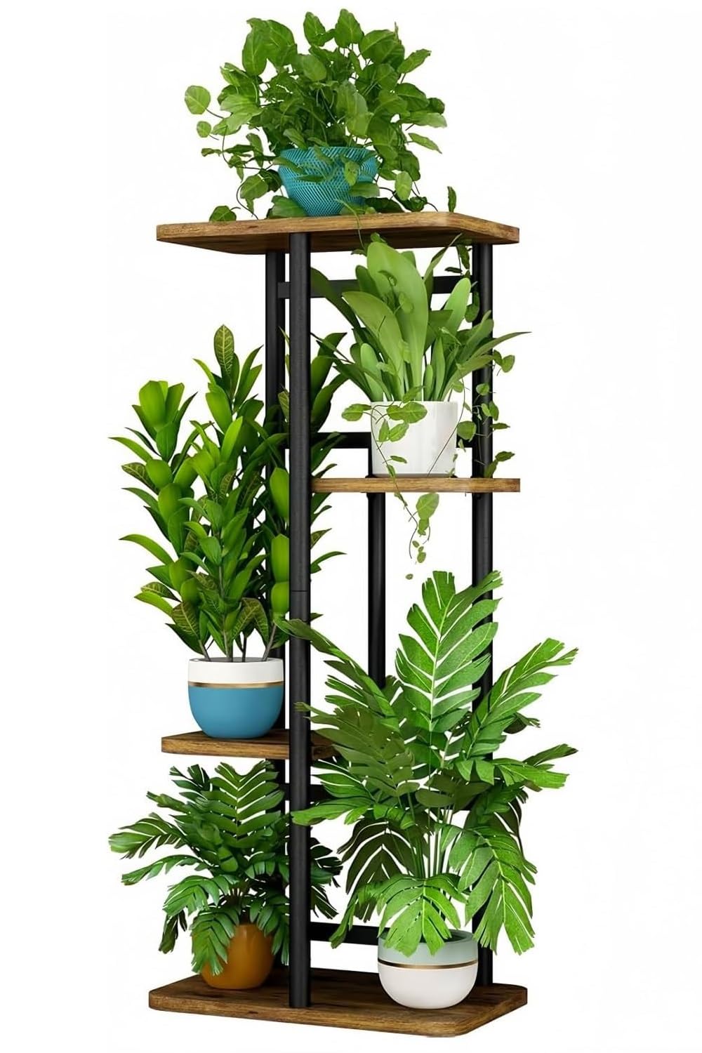 LINZINAR plant stand four-tier for indoor black finish showcases greenery with rust-resistant construction.