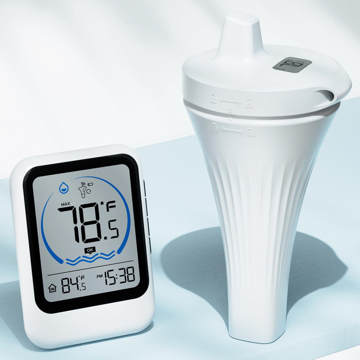 LIORQUE digital pool thermometer LCD display for easy water temperature at a glance.