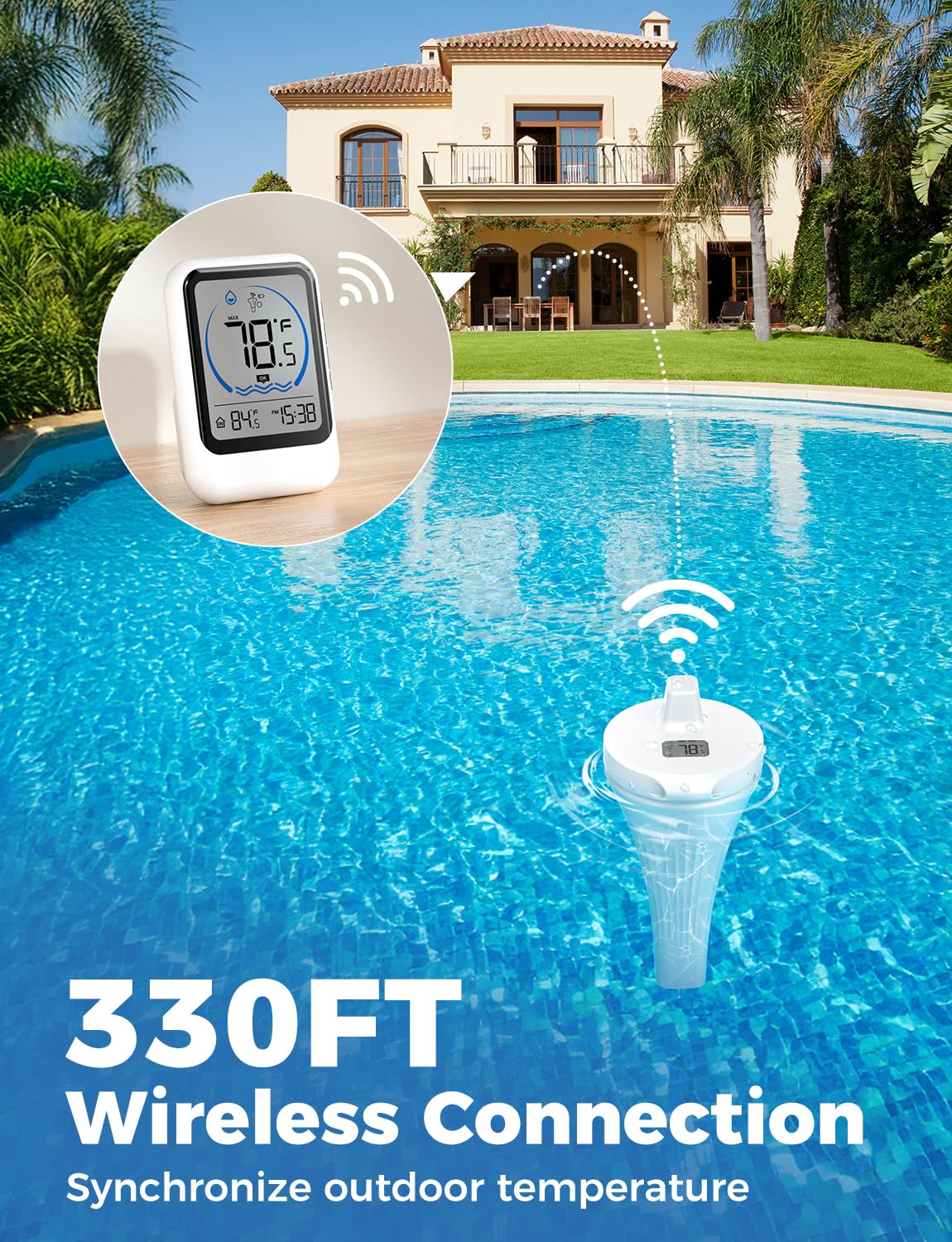LIORQUE floating thermometer rests on water surface for quick temperature checks.