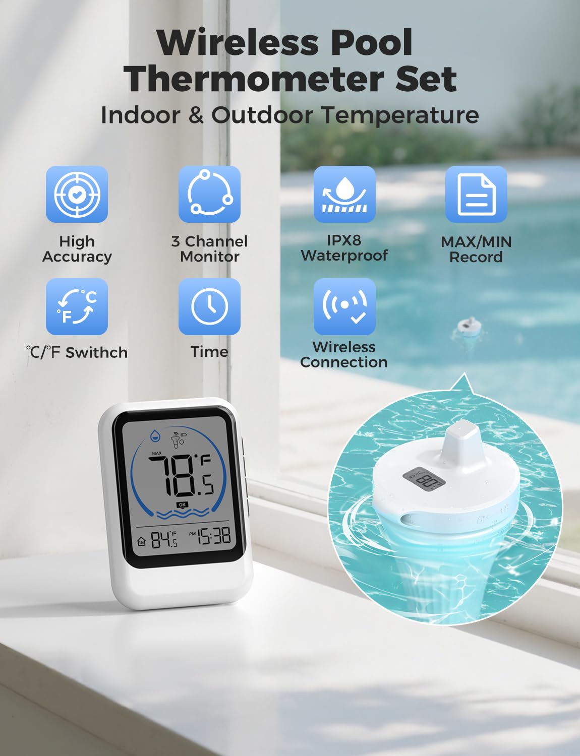 LIORQUE indoor-outdoor temp and humidity display supports simple environmental awareness.