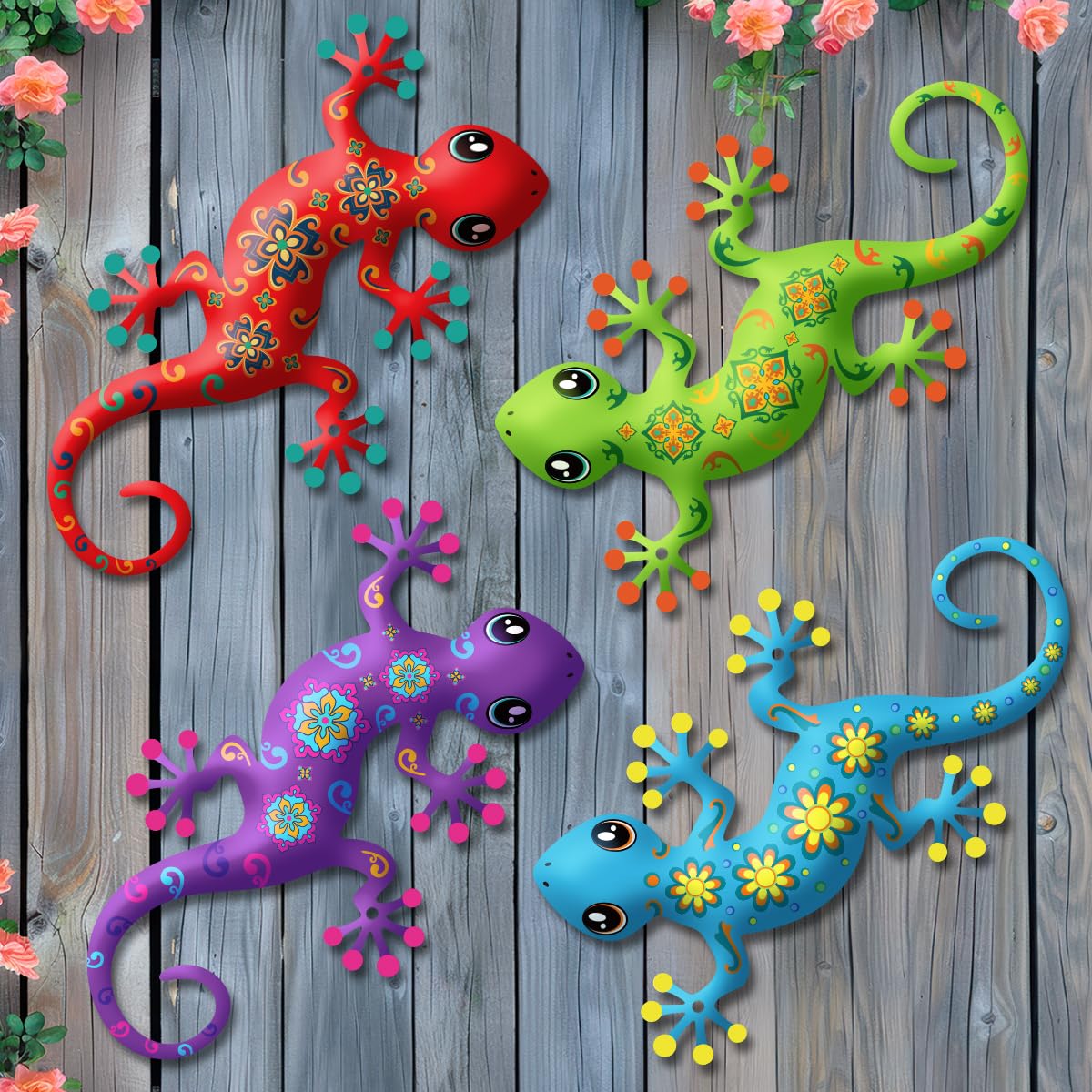 Liosecgar blue gecko outdoor decor adds vibrant color to fences and walls.