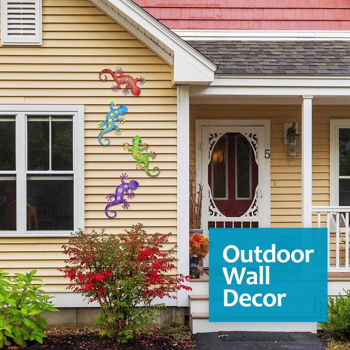 Liosecgar weatherproof finish keeps gecko decor vibrant under sun and rain.