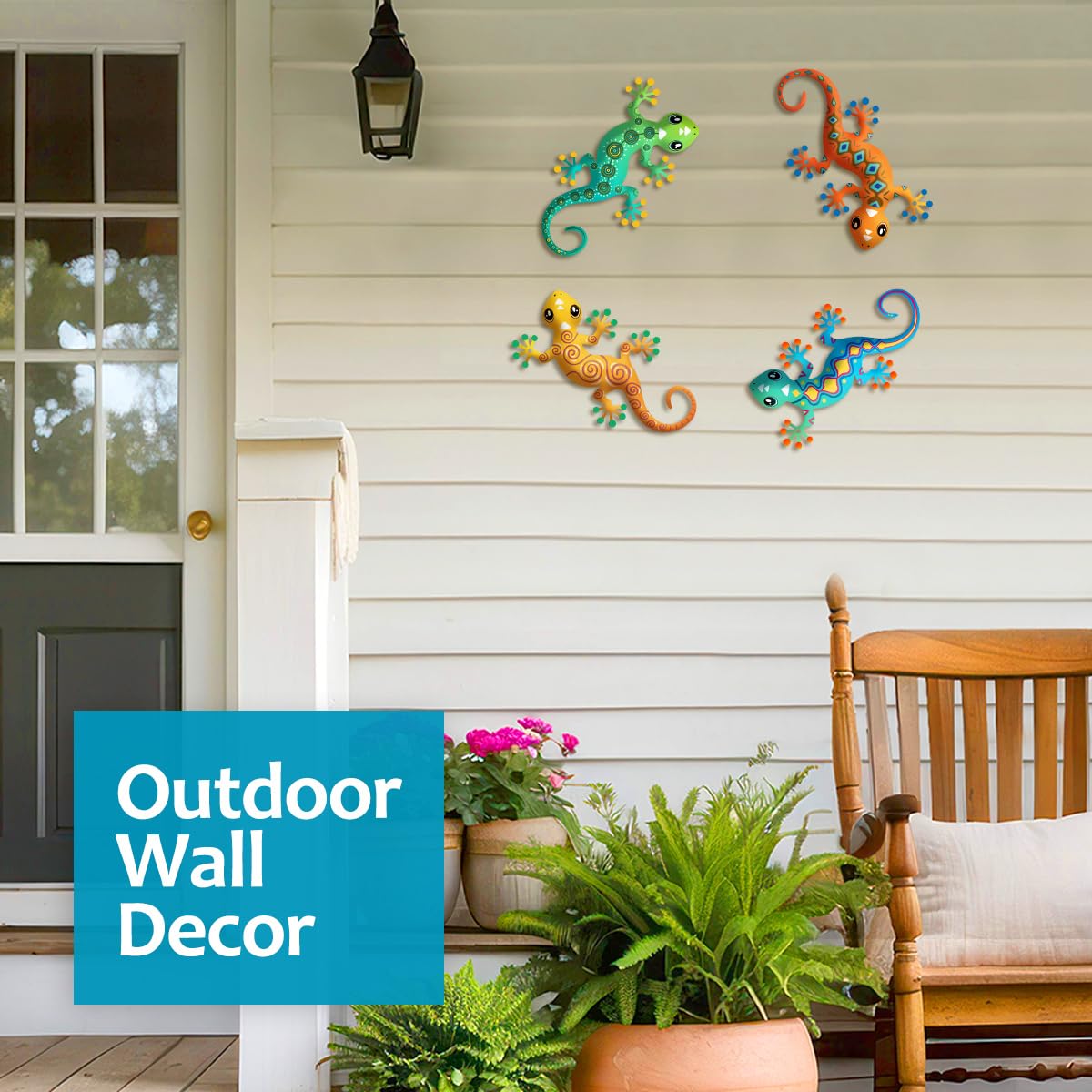 Liosecgar metal gecko walkway art guides eye along entry paths