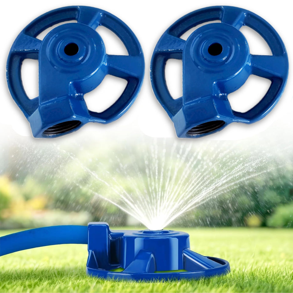 LipLopBest blue cast iron sprinkler 2-pack ready for precise garden watering