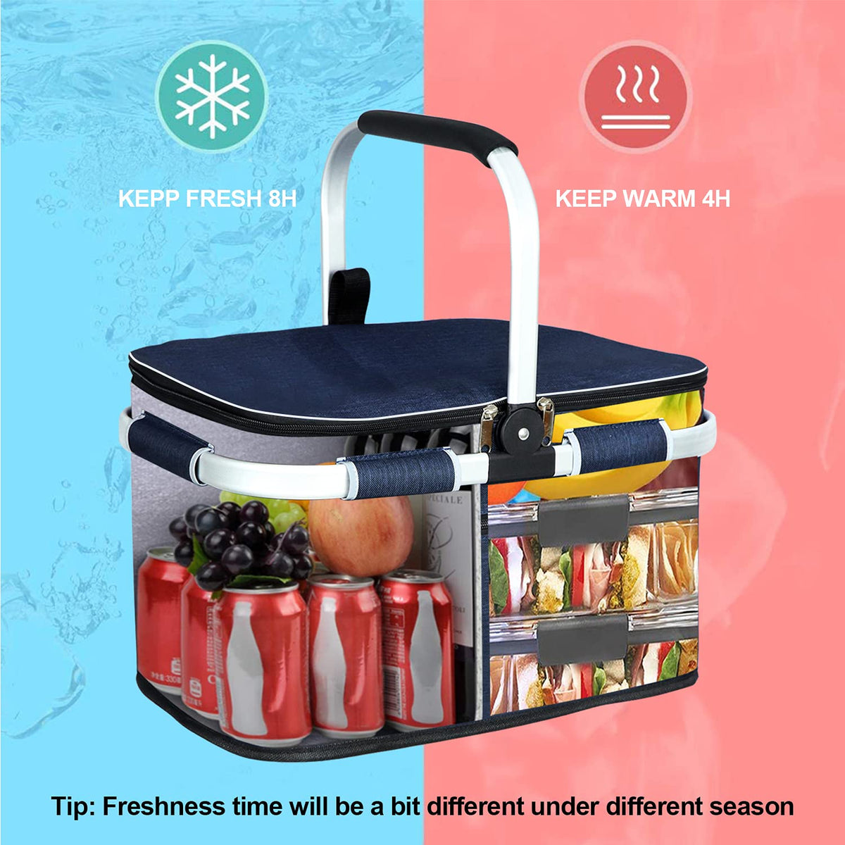 LIQING 35L picnic basket interior fits a 10-inch pizza for gatherings.