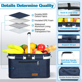 LIQING 35L picnic basket insulated-inner-bag keeps foods fresh during trips.
