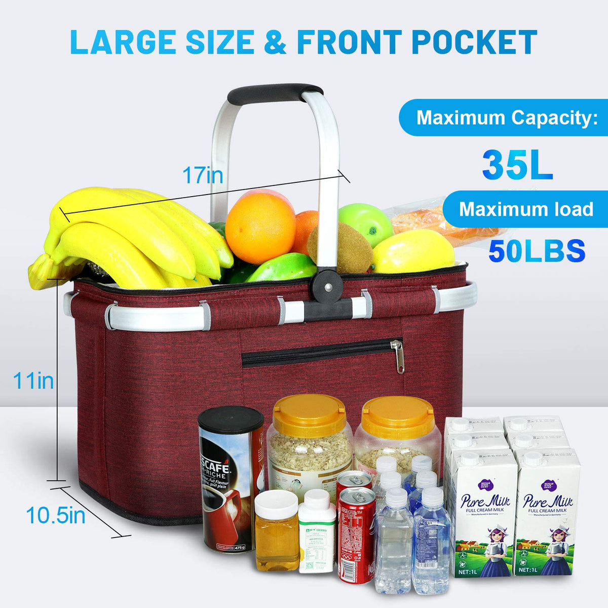 LIQING 35L picnic basket dual-layer pockets keep items organized and accessible.