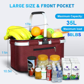 LIQING 35L picnic basket dual-layer pockets keep items organized and accessible.