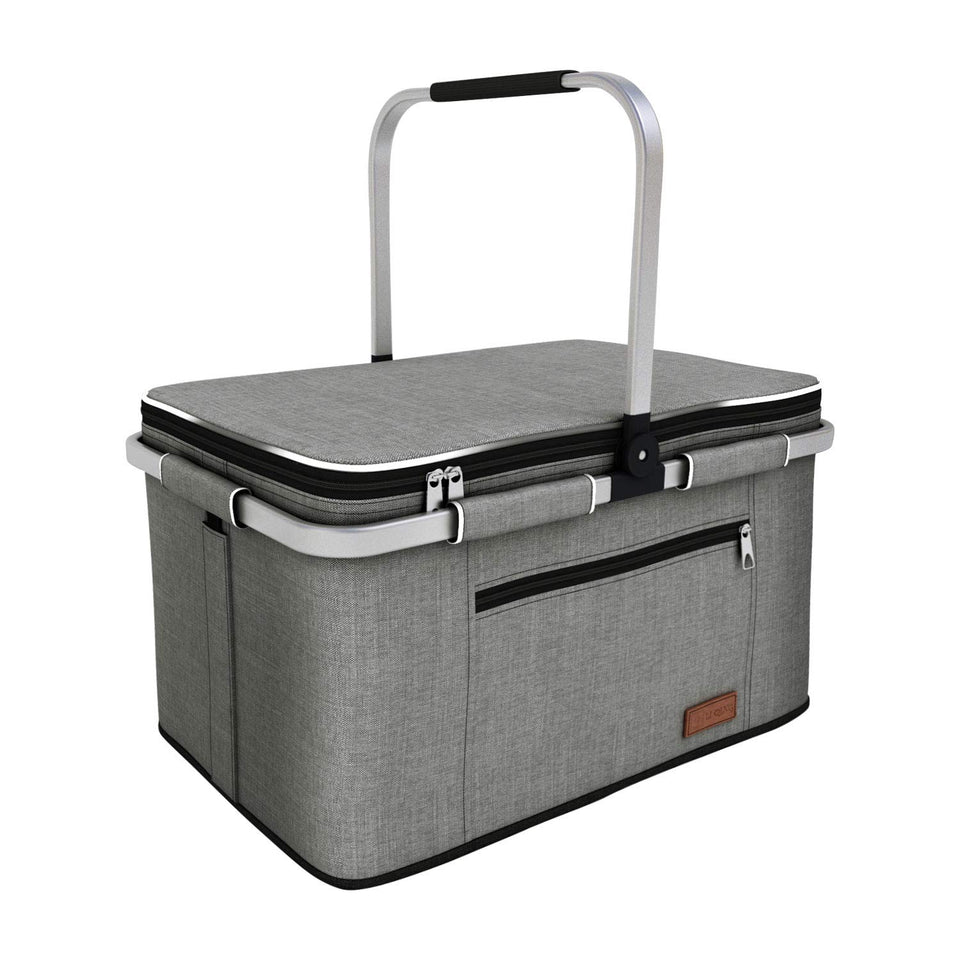 LIQING 35L picnic basket exterior shows upright stability for outdoor use.