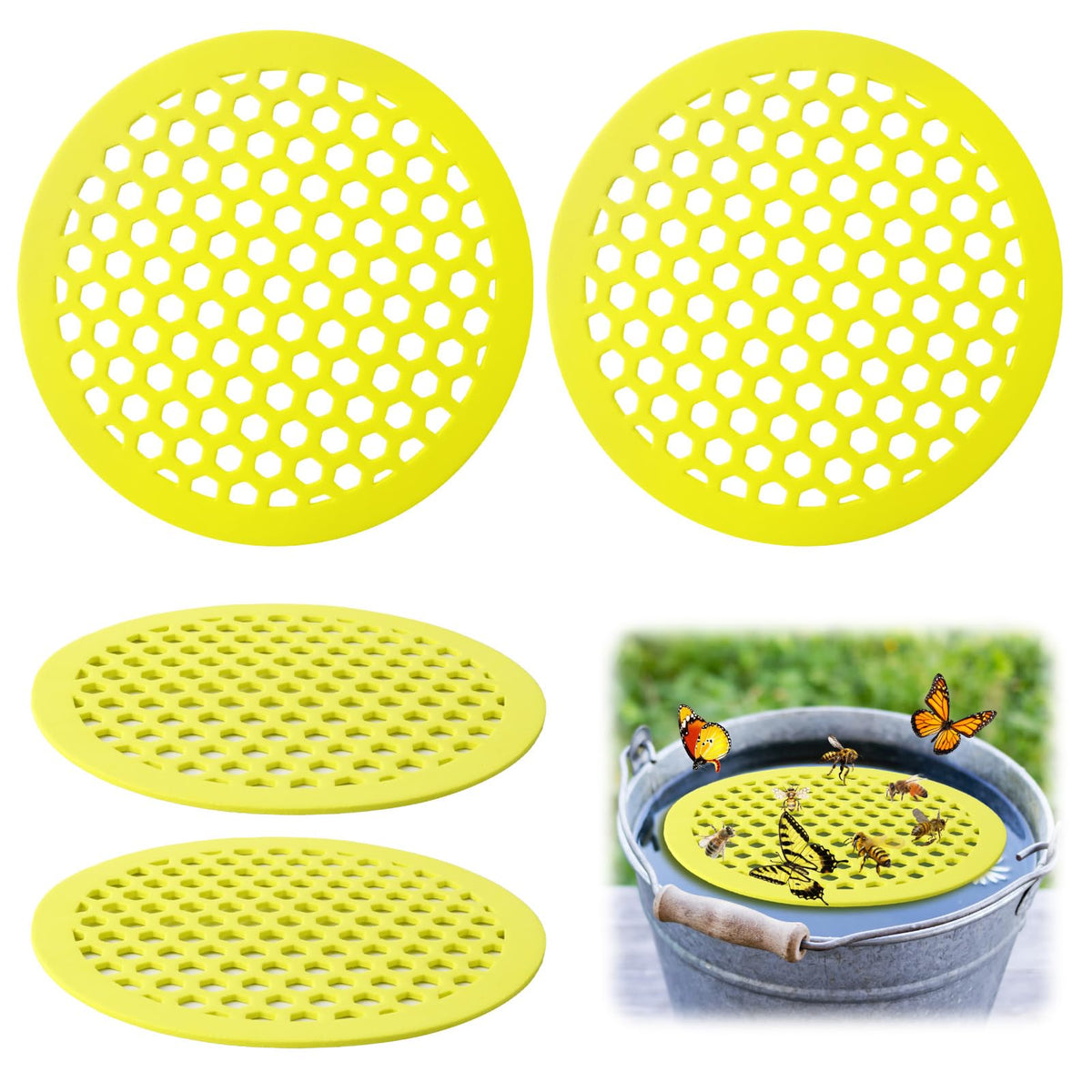 Liqqlex 4-piece EVA floating bee island pack, durable and buoyant for garden use.
