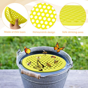 Liqqlex floating pollinator island with bright yellow color enhances garden decor.