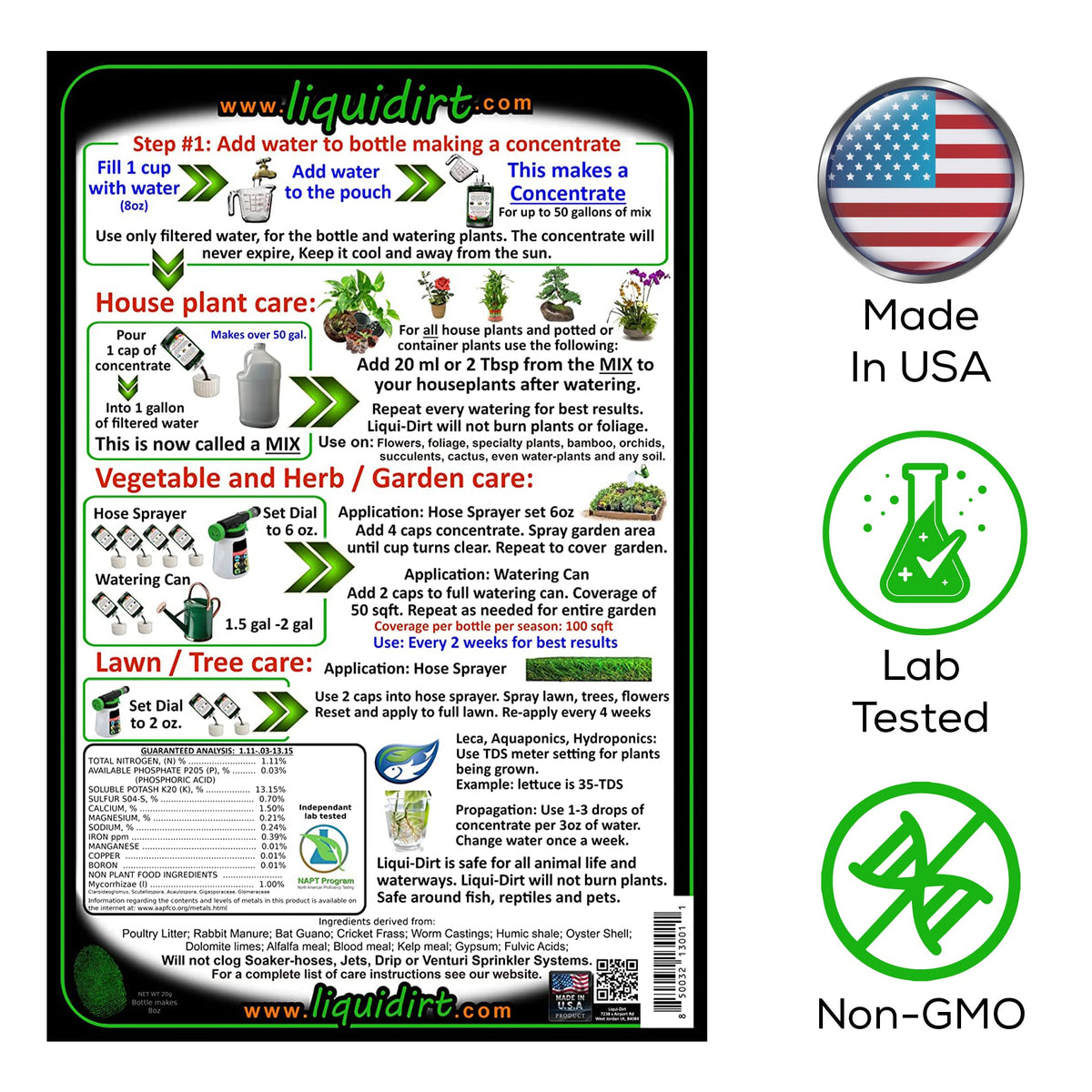 Liqui-Dirt includes mycorrhizae and microbes for plant health