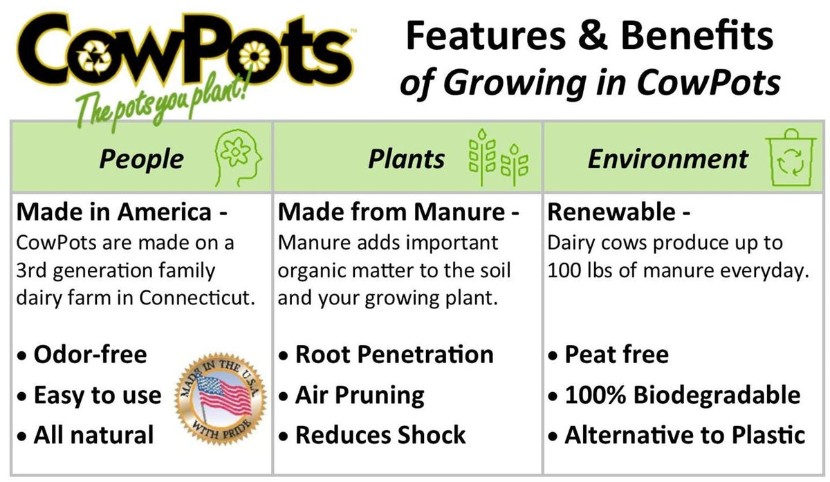 Liquid Fence CowPots 102-pack brown packaging shows convenient 12-pack for gardens.